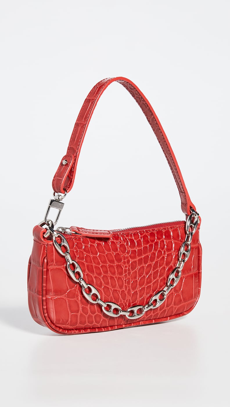 By Far Mini Rachel Red Croco Embossed Leather Bag