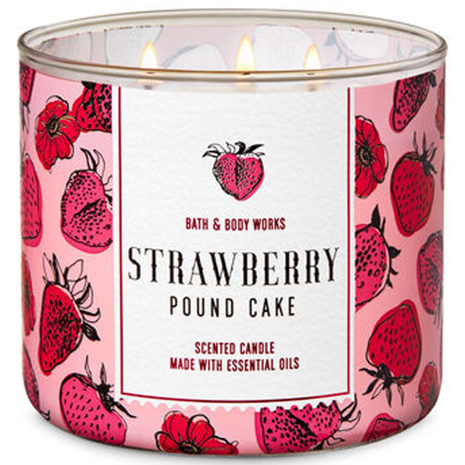 Bath & Body Works Strawberry Pound Cake Candle Scented 3 Wick NEW 