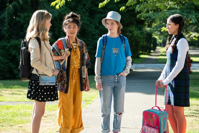Shay Rudolph as Stacey, Momona Tanada as Claudia, Sophie Grace as Kristy, Malia Baker as Mary Anne