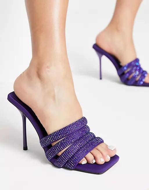 Topshop Summer Embellished Heeled Mules in Purple