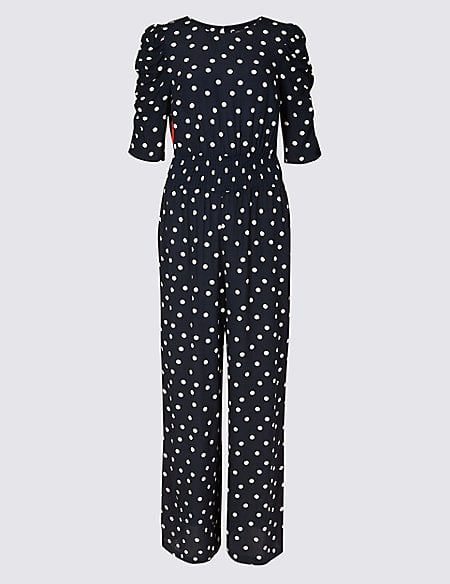 Marks and Spencer Spotted Smock Waist Ruched Sleeve Jumpsuit