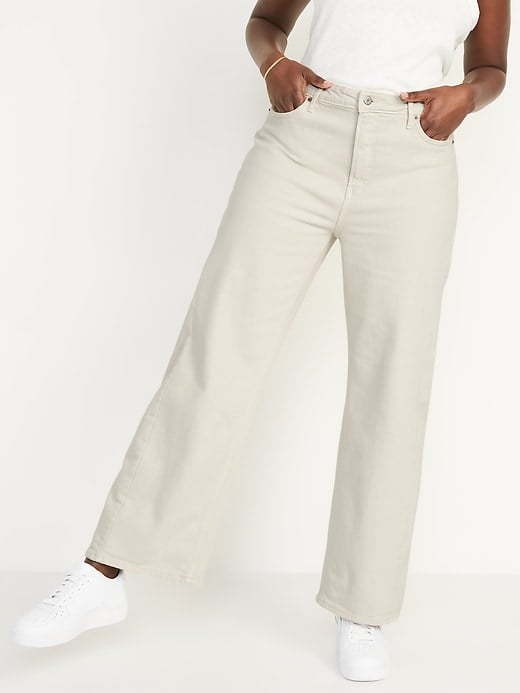 Old Navy Extra High-Waisted Sky Hi Straight Ecru Wide-Leg Jeans
