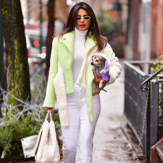 Priyanka Chopra Green Shearling Jacket in NYC December 2018