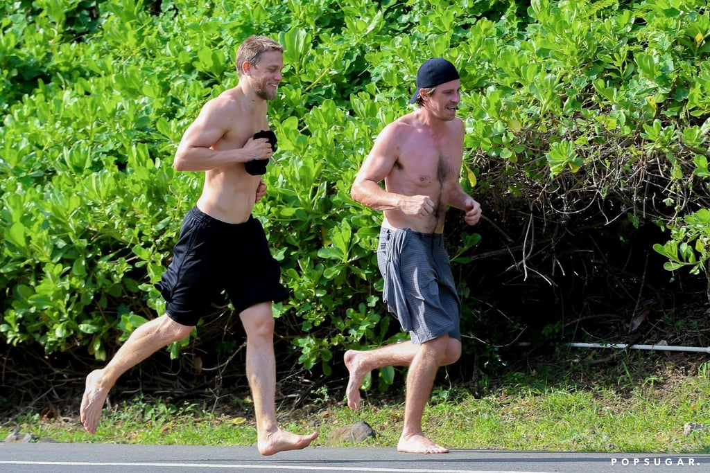 Shirtless Charlie Hunnam and Garrett Hedlund in Hawaii 2018