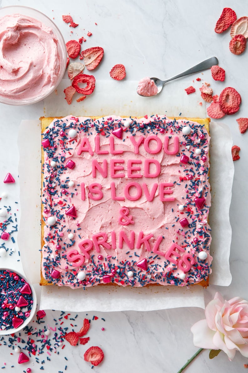 Yellow Sheet Cake With Strawberry Rose Buttercream