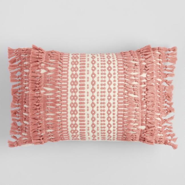 Pink Geo Fringe Indoor Outdoor Lumbar Pillow