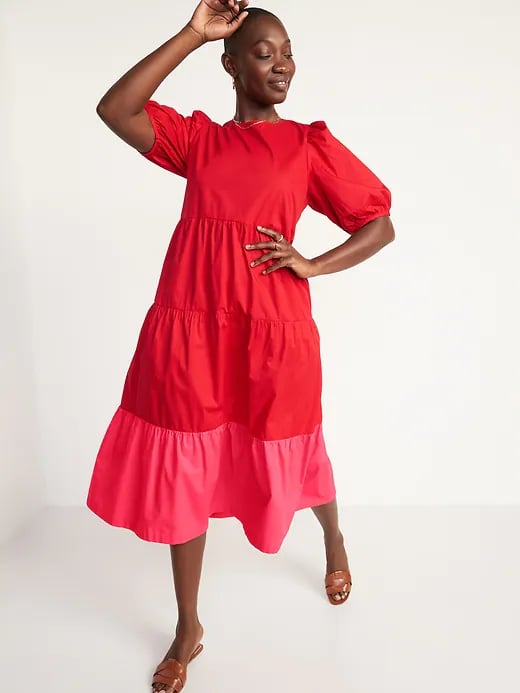 Old Navy Tiered Two-Tone All-Day Midi Swing Dress