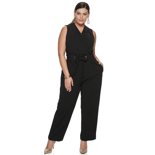 Evri Plus Size Belted Jumpsuit