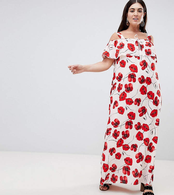 Lovedrobe Poppy Print Cold-Shoulder Maxi Dress