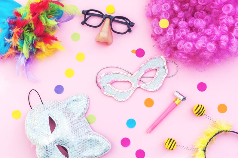 carnival party  items in pink background.Flat lay