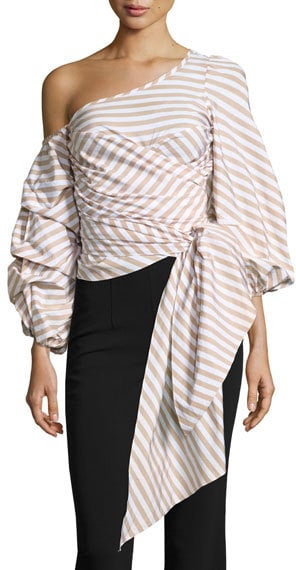 Johanna Ortiz Leticia Pinstripe Off-Shoulder Wrap Blouse