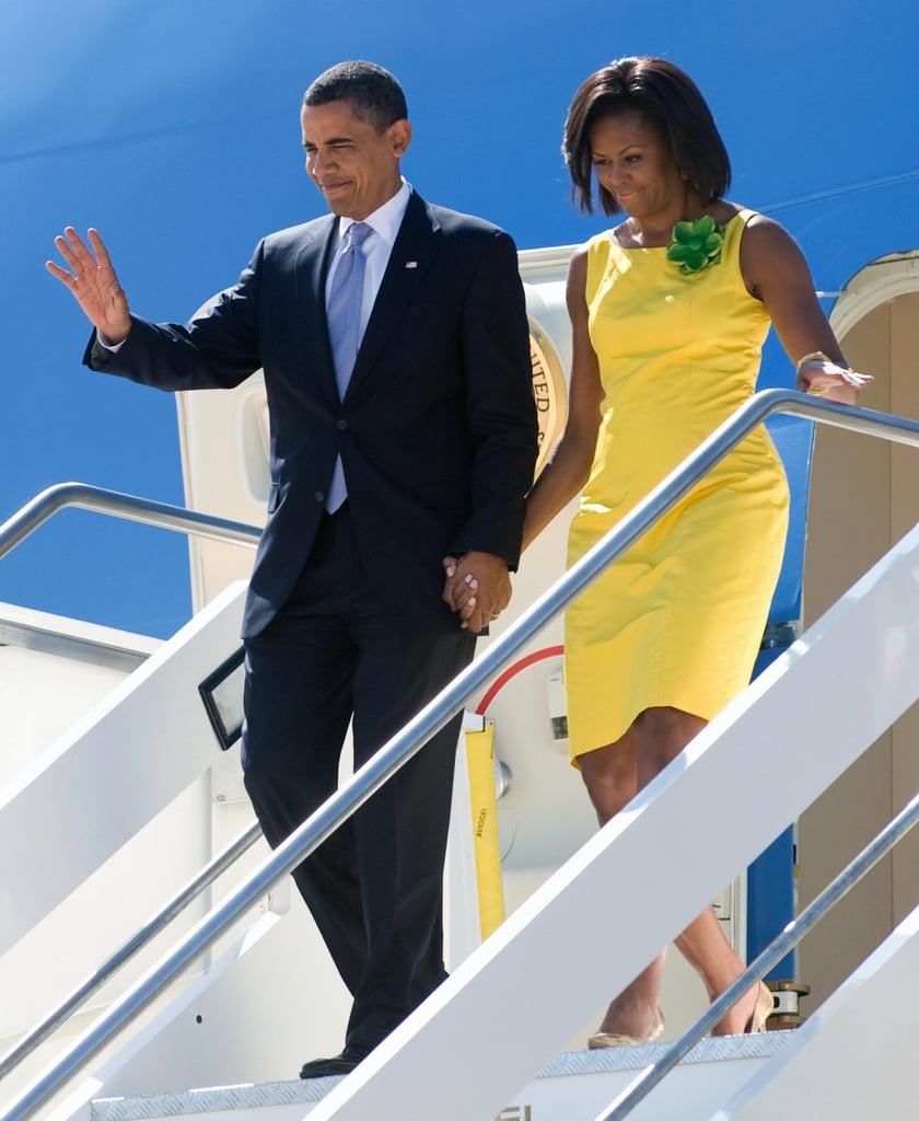 In July 2009, President Obama waved to onlookers when he and Michelle arrived in Rome for a short stay.