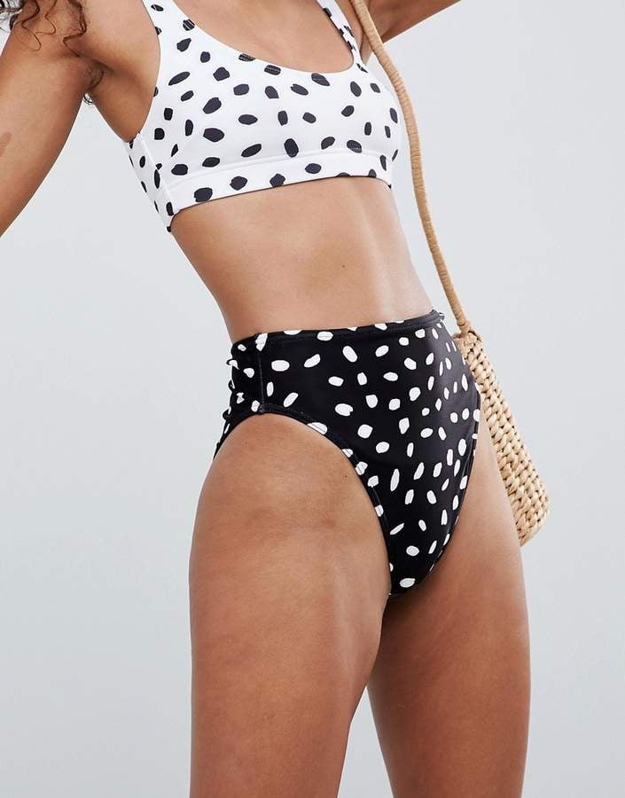 ASOS's bikini bottom in mono polka dot ($23) features both a high hemline and leg cut.