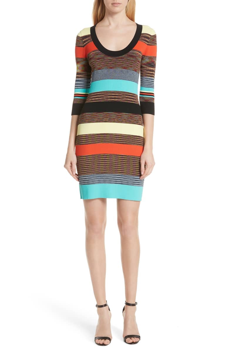 DVF Ribbed Stripe Body Con Sweater Dress Ashley Graham Can t