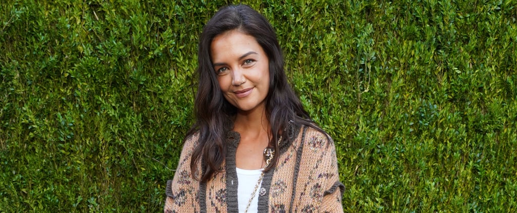 Katie Holmes Wears a Chanel Cardigan and Wide-Leg Jeans