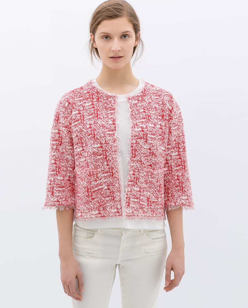 Zara red tweed bracelet-sleeve jacket ($60)