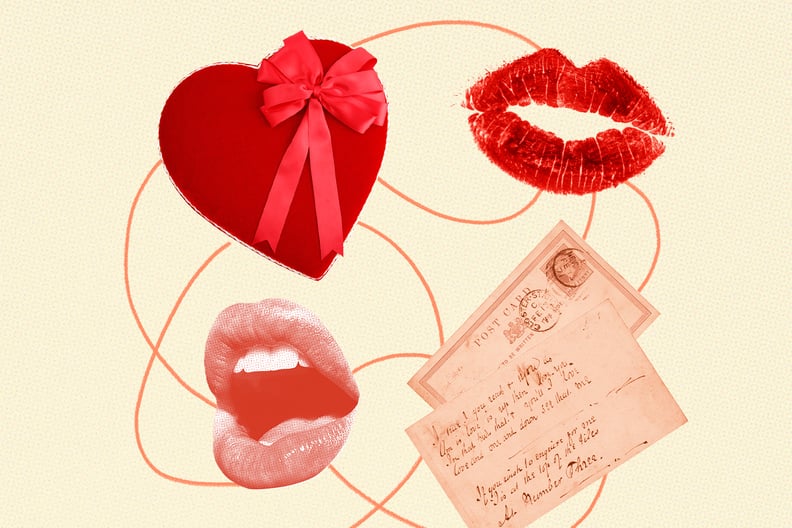 a collage of hearts, kisses, and a love letter
