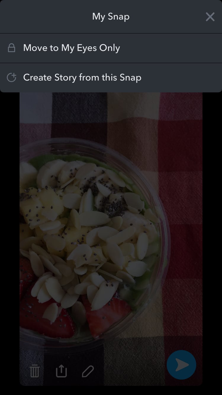 Tap "Create Story from this Snap" to start a Snapchat Story.