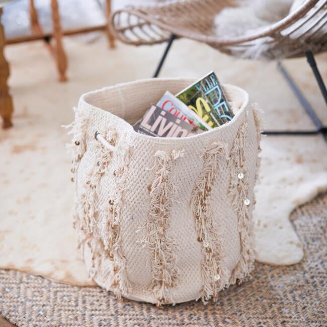 Fringed Fabric Nadia Tote Basket