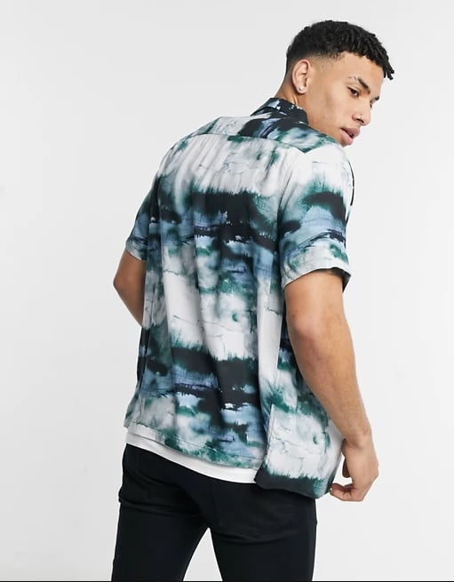 Topman Abstract Print Shirt in Blue
