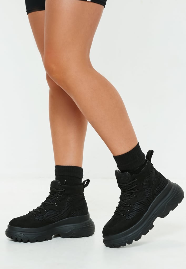 Missguided Black Double Sole Hiking Sneaker Boots