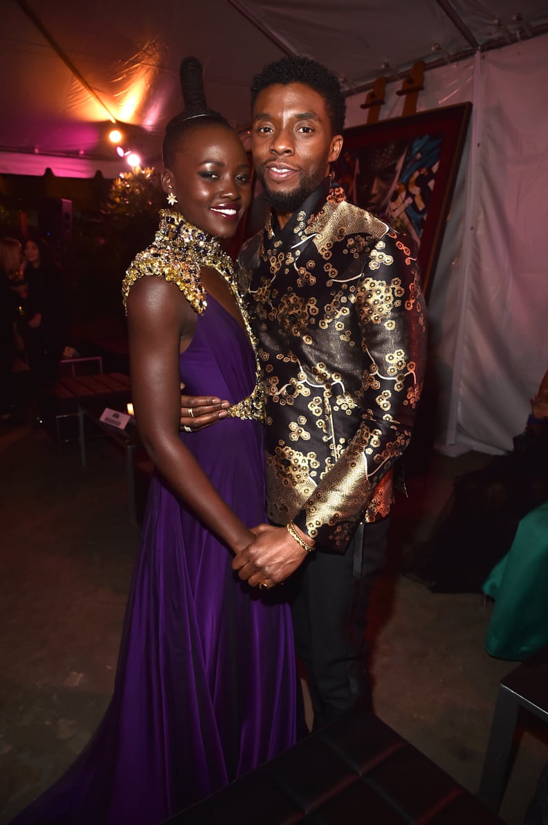 HOLLYWOOD, CA - JANUARY 29: Actors Lupita Nyong'o (L) and Chadwick Boseman at the Los Angeles World Premiere of Marvel Studios' BLACK PANTHER at Dolby Theatre on January 29, 2018 in Hollywood, California.  (Photo by Alberto E. Rodriguez/Getty Images for D