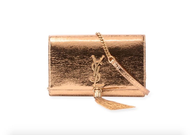 Saint Laurent Kate Crinkled Metallic Tassel Chain Wallet