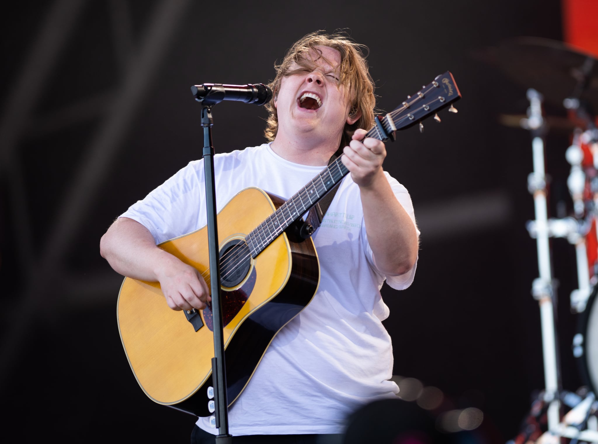 SOMERSET - JUNE 24: Lewis Capaldi performs on the Pyramid Stage at Day 4 of Glastonbury Festival 2023 on June 24, 2023 in Somerset, United Kingdom. (Photo by Samir Hussein/WireImage)