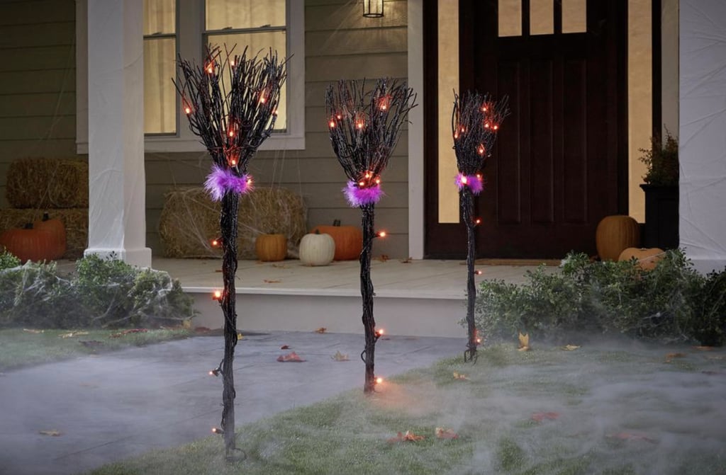 Black Grapevine Broom Halloween Path Lights Home Depot Halloween