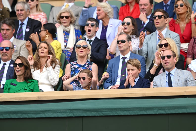 公主夏洛特,乔治王子,凯特·米德尔顿和威廉王子在2023年温布尔登网球公开赛