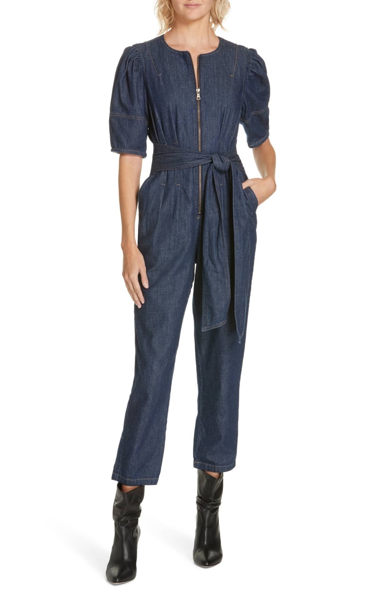 La Vie Rebecca Taylor Puff Sleeve Denim Jumpsuit