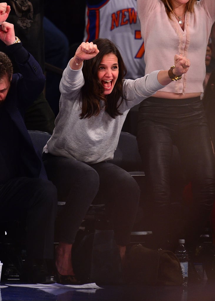 Katie Holmes couldn't contain her excitement after a big moment in the Miami Heat vs. New York Knicks game in January.