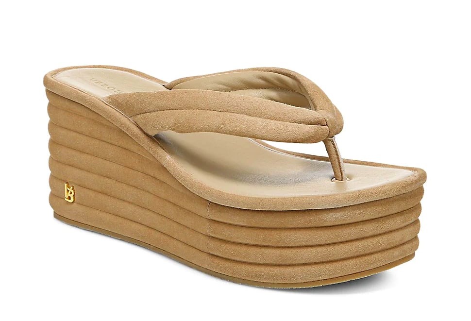 Veronica Beard Geno Ribbed Suede Platform Wedge Thong Sandals
