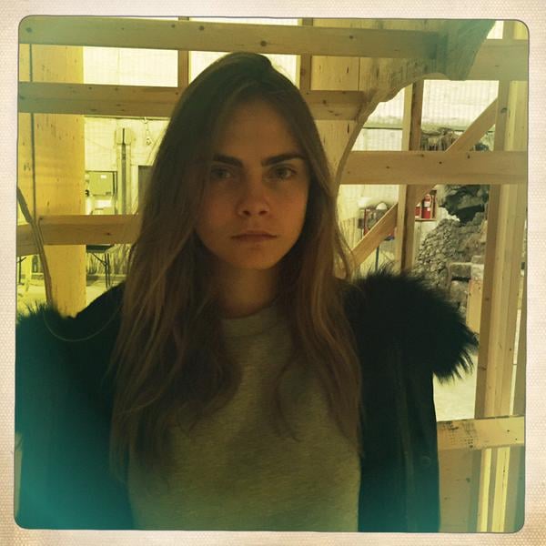Ayer snapped this picture of star Cara Delevingne on the set.