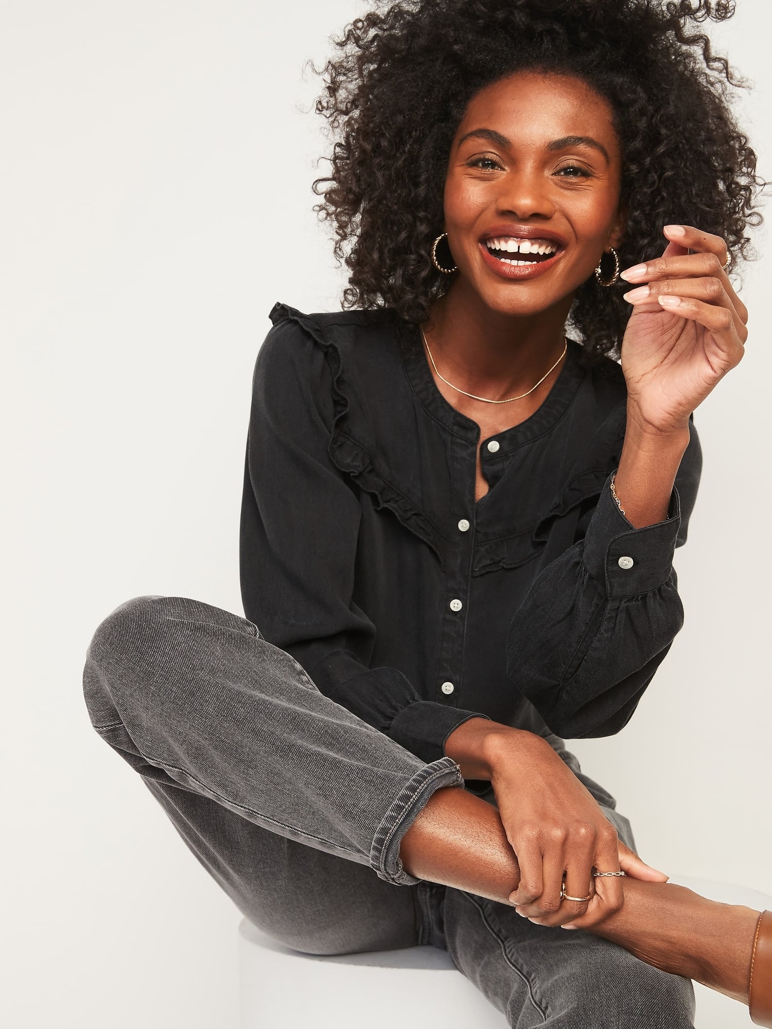 Chambray clearance ruffle shirt