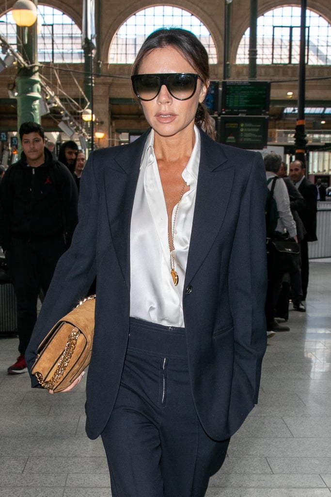 Victoria Beckham Black Suit and Silk Blouse in Paris 2018 | POPSUGAR ...