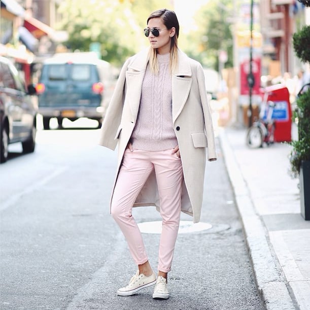 Even if you're not ready for a thick sweater, piling on layers of pastels or neutrals somehow feels lighter and appropriate for early September.
Source: Instagram user weworewhat