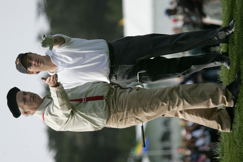 In February 2005, Bill Murray and Chris O'Donnell lined up a shot at the Pebble Beach Golf Links in California.