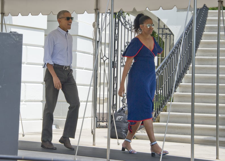 Strolling from the White House to vacation in Martha's Vineyard in 2016.