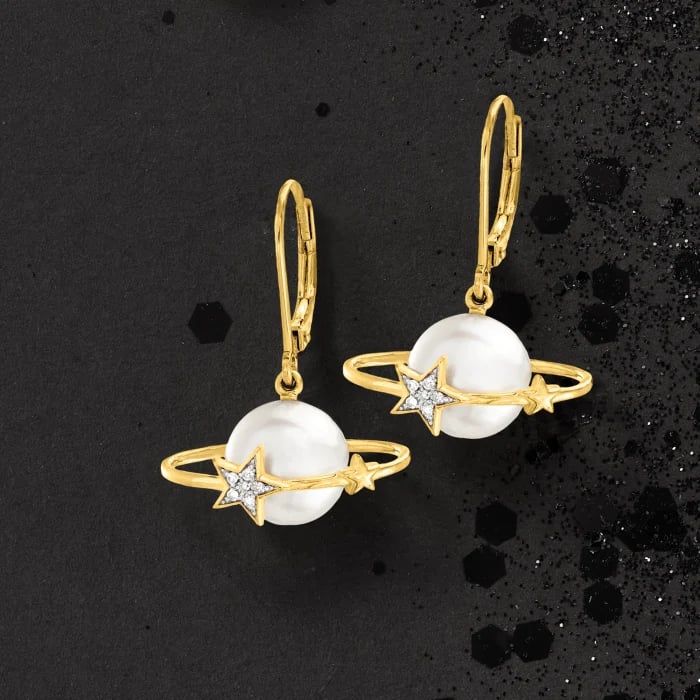 Ross Simons Cultured Pearl Planet Drop Earrings