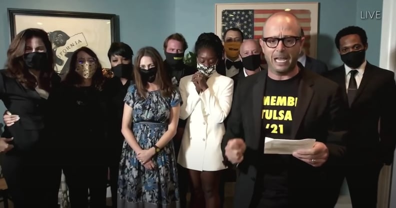 Watchmen's Damon Lindelof's "Remember Tulsa '21" T-Shirt at the 2020 Emmys