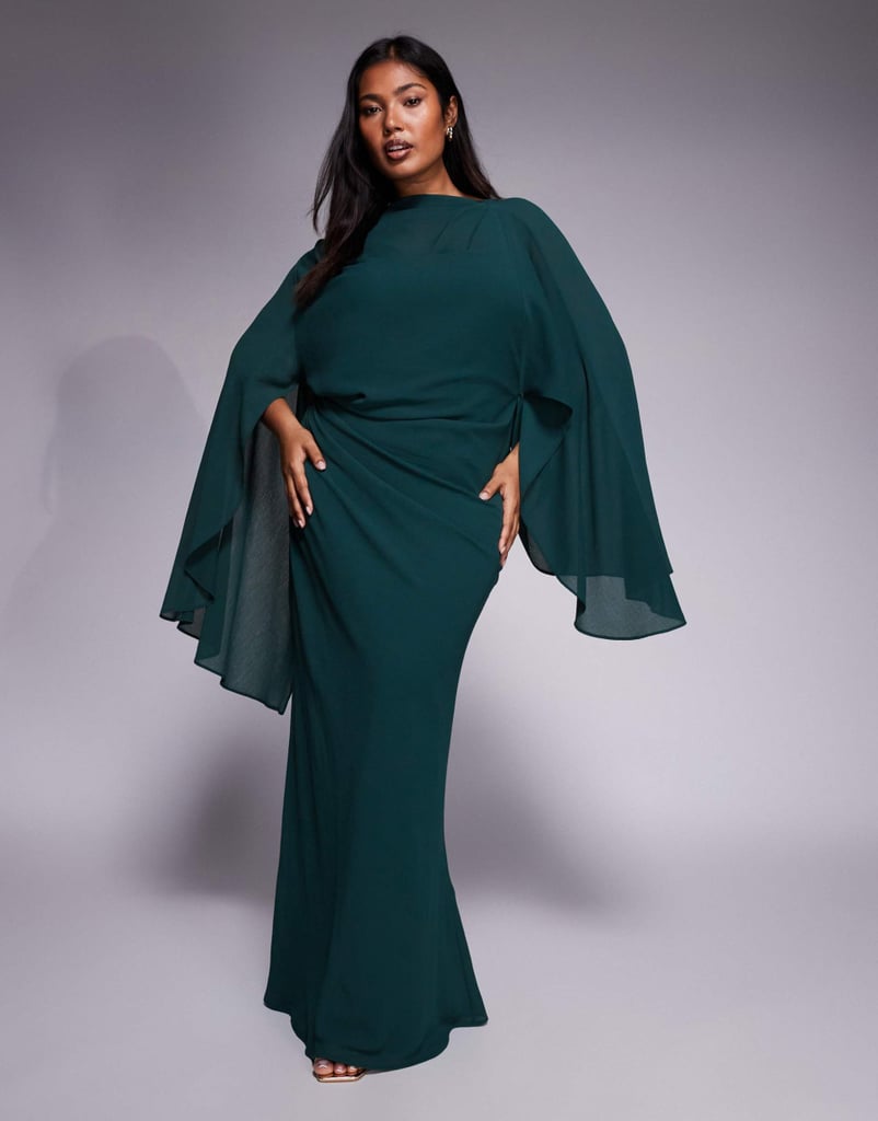 Asos Design Curve Kimono Sleeves Cape Detail Draped Midaxi Dress
