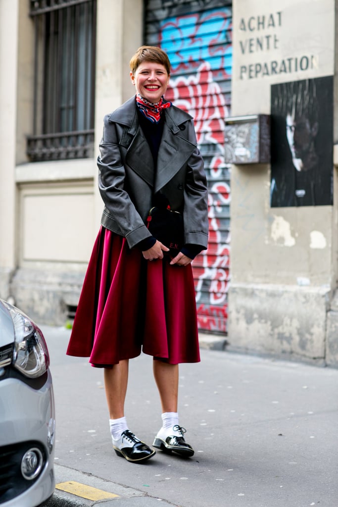 Elisa Nalin did schoolgirl cool in leather and a full skirt.