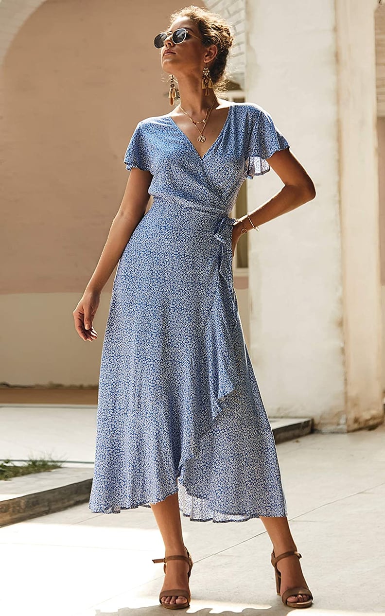 Ecowish Wrap V Neck Maxi Dress