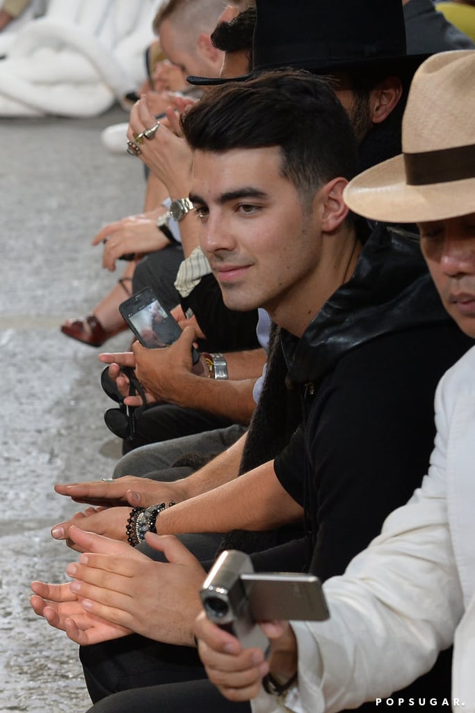 Joe Jonas sat in the front row at the John Varvatos fashion show in Milan, Italy, on Saturday.