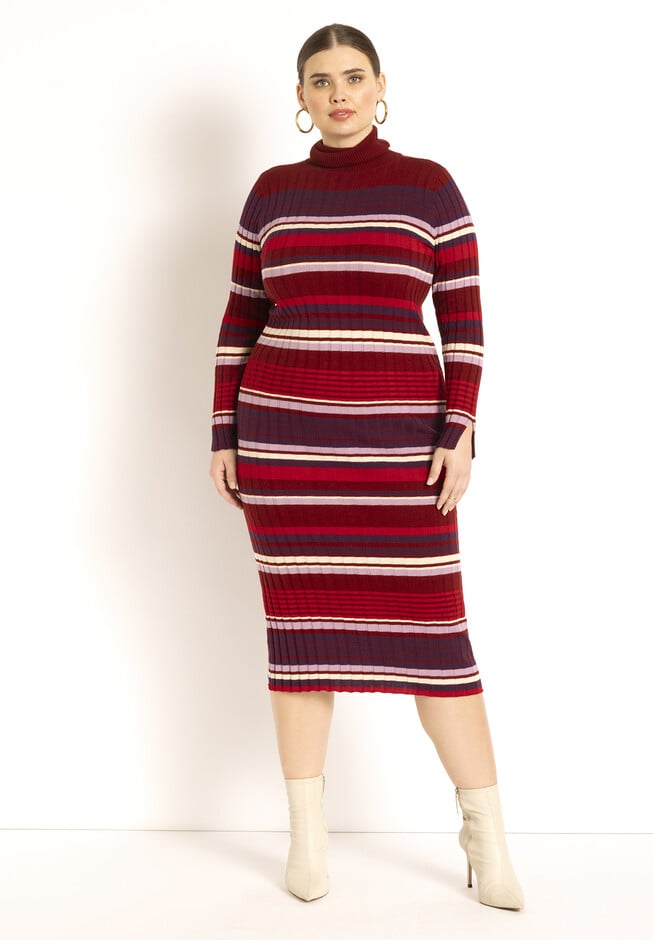 Eloquii Striped Turtleneck Sweater Dress
