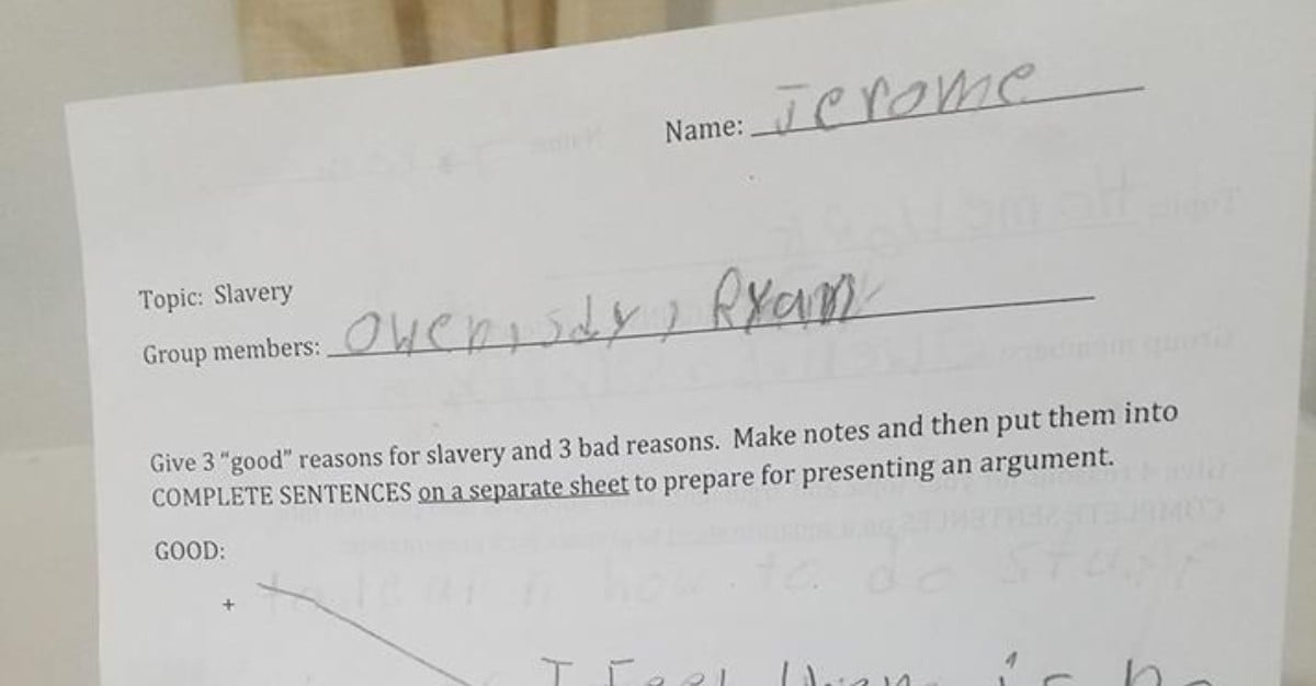 Homework Assignment on Good Reasons For Slavery | PS Family