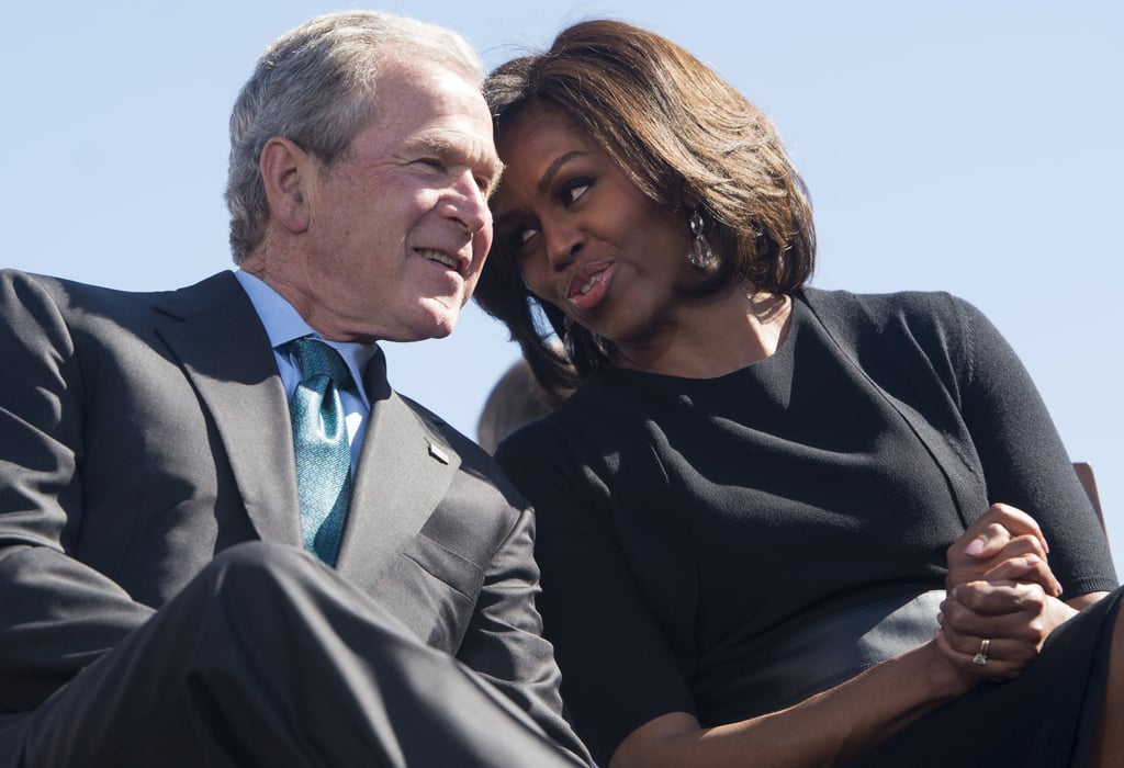 President Bush on how he tries to lighten things up for the Obamas: "[They] are around serious people all the time and we just took to each other."
On helping them transition into post-White House life: "It's going to take them a while to find their footing and figure out how they're going to do what they want to do. But if there's a way to be symbiotic, we'll do so."