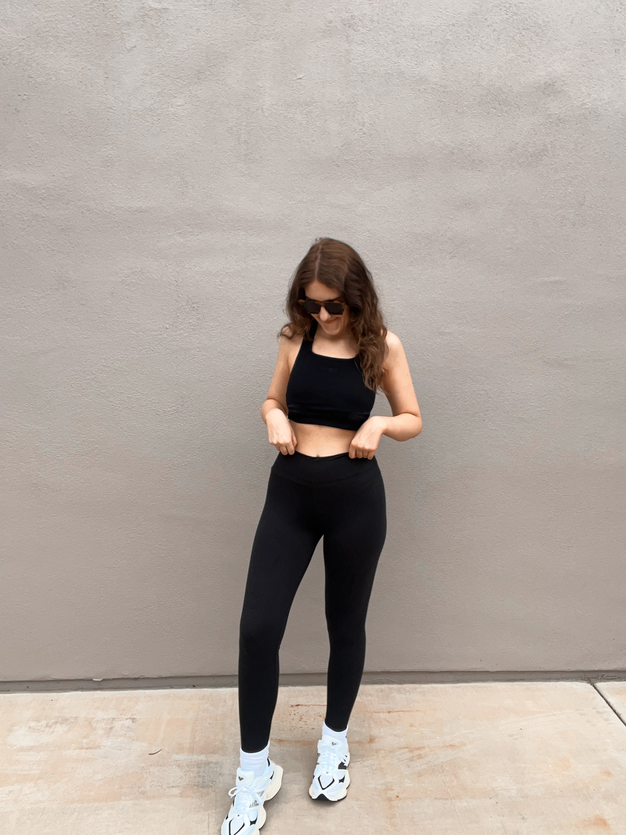 woman wearing Amazon's bestselling Satina high-waisted leggings