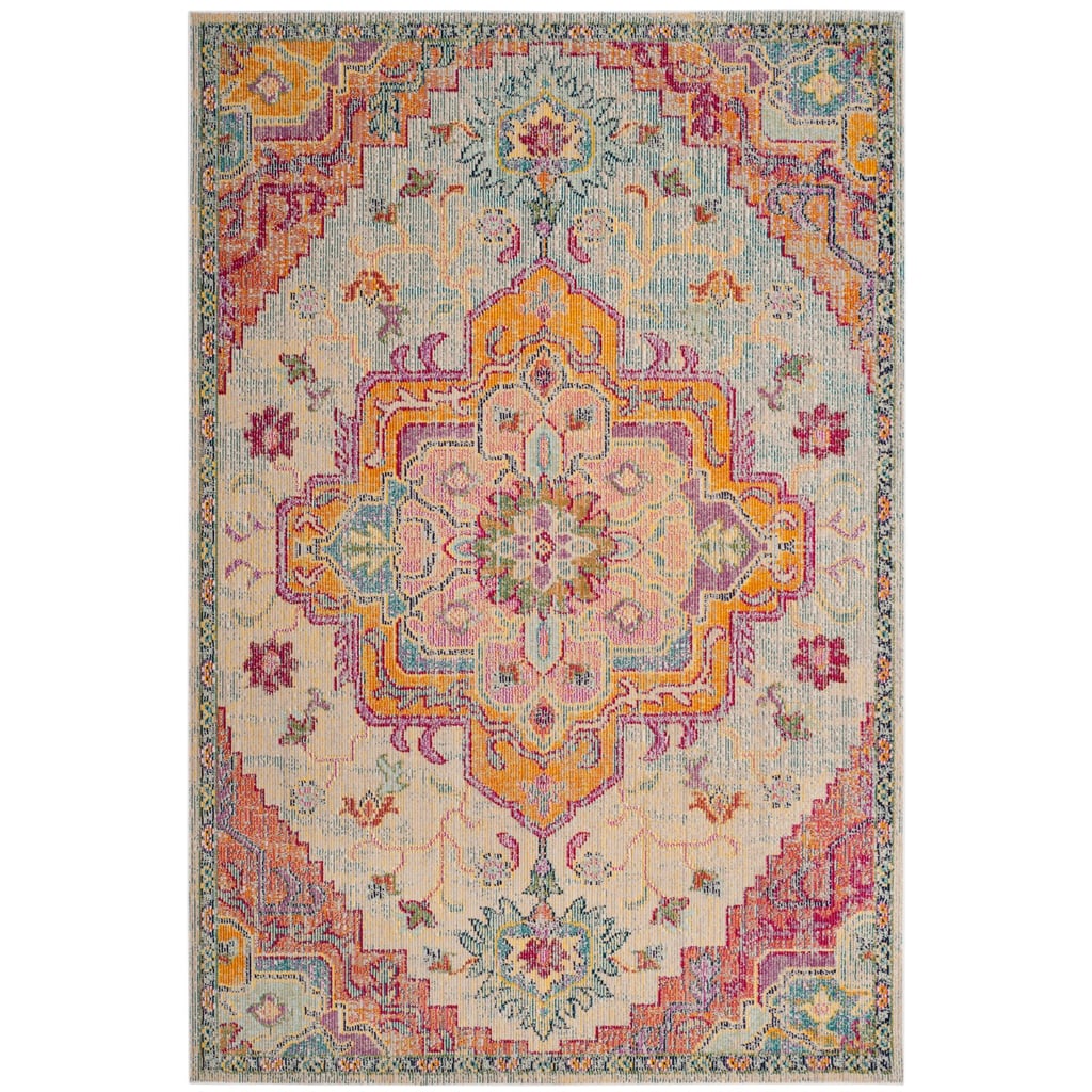 Muted blue-greys balance out tangerine and fuchsia tones in the oriental-inspired Safavieh Crystal Debra Floral Area Rug ($31-$535).